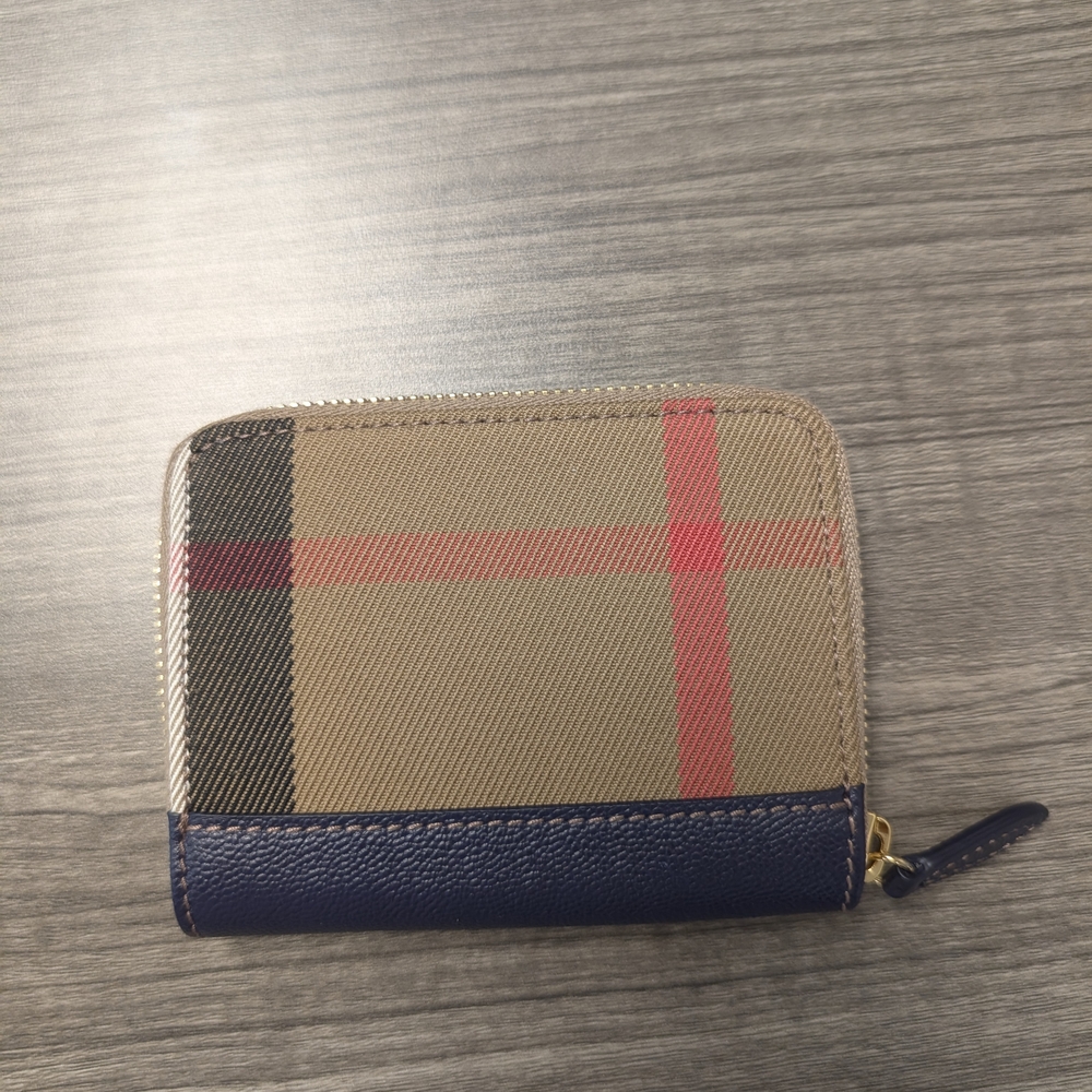 Brand New Burberry Navy Blue Check Compact Wallet